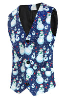 Load image into Gallery viewer, Light Blue Single Button Snowman Print 3 Piece Men's Christmas Suit
