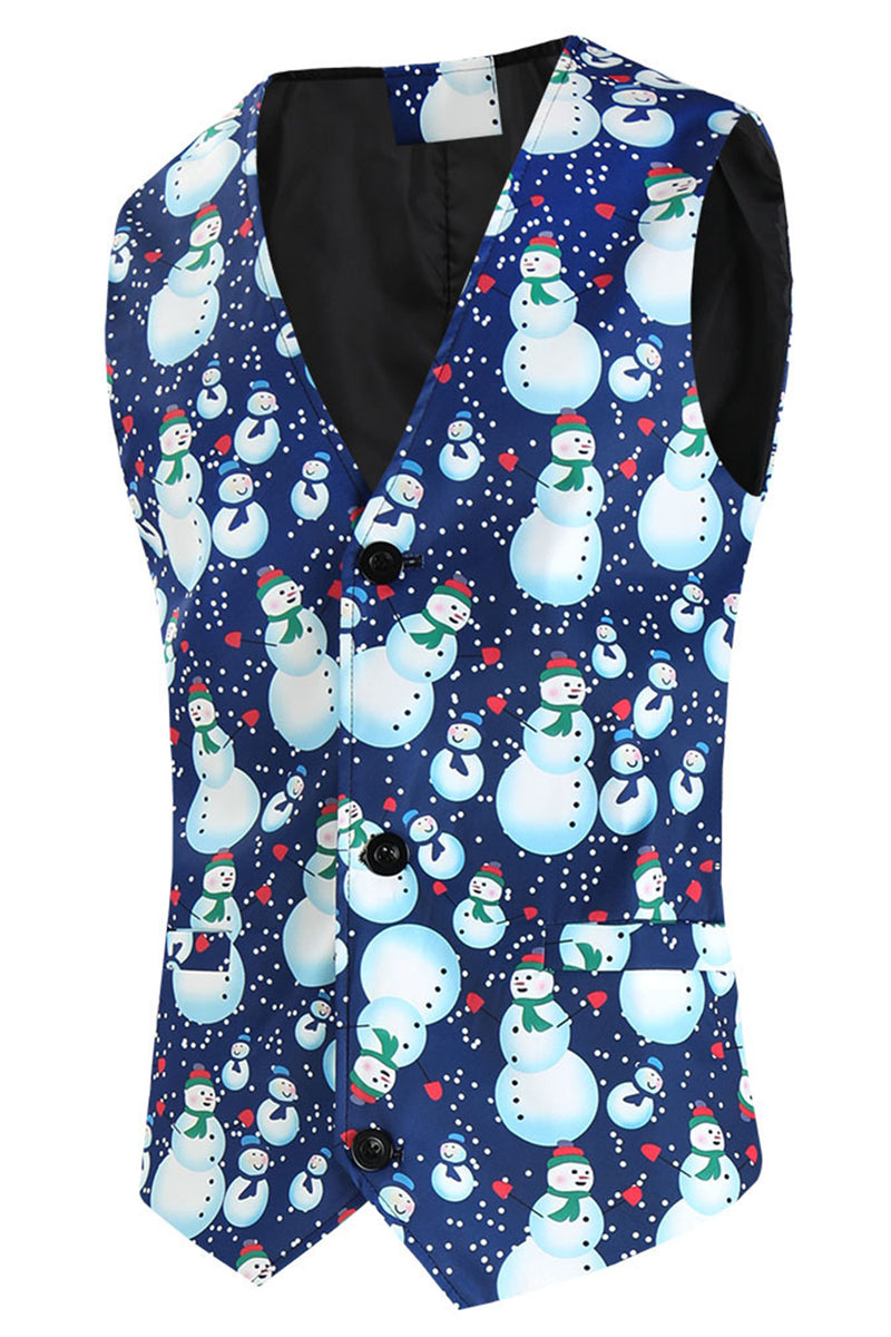Load image into Gallery viewer, Light Blue Single Button Snowman Print 3 Piece Men's Christmas Suit
