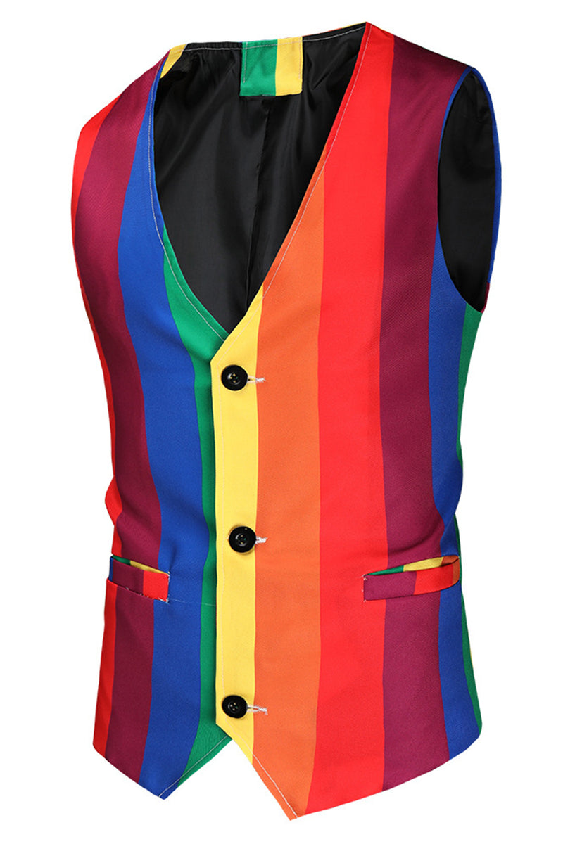 Load image into Gallery viewer, Colorful Striped Yellow Single Button Notched Lapel 3 Piece Men's Christmas Suit