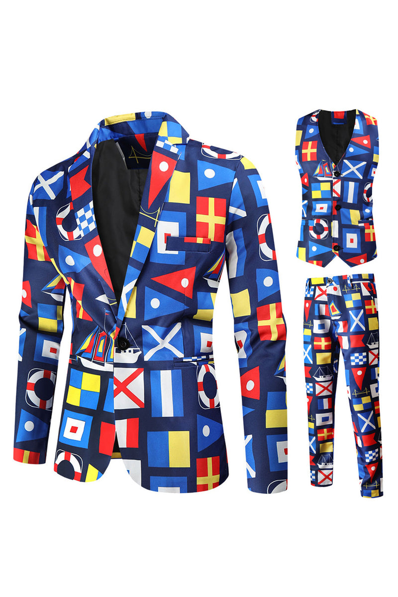 Load image into Gallery viewer, Blue Single Button Notched Lapel 3 Pieces Men's Christmas Suit