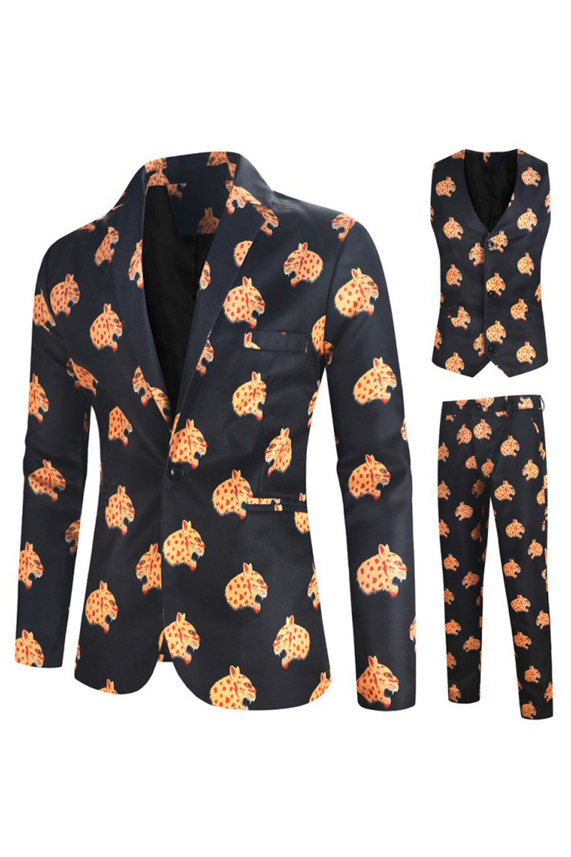 Black Single Button Notched Lapel Three Pieces Men s Christmas Suit