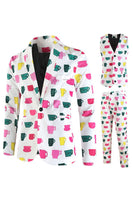 Load image into Gallery viewer, White 3 Pieces Cup Print Notched Lapel Men's Christmas Suit