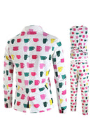 Load image into Gallery viewer, White 3 Pieces Cup Print Notched Lapel Men's Christmas Suit