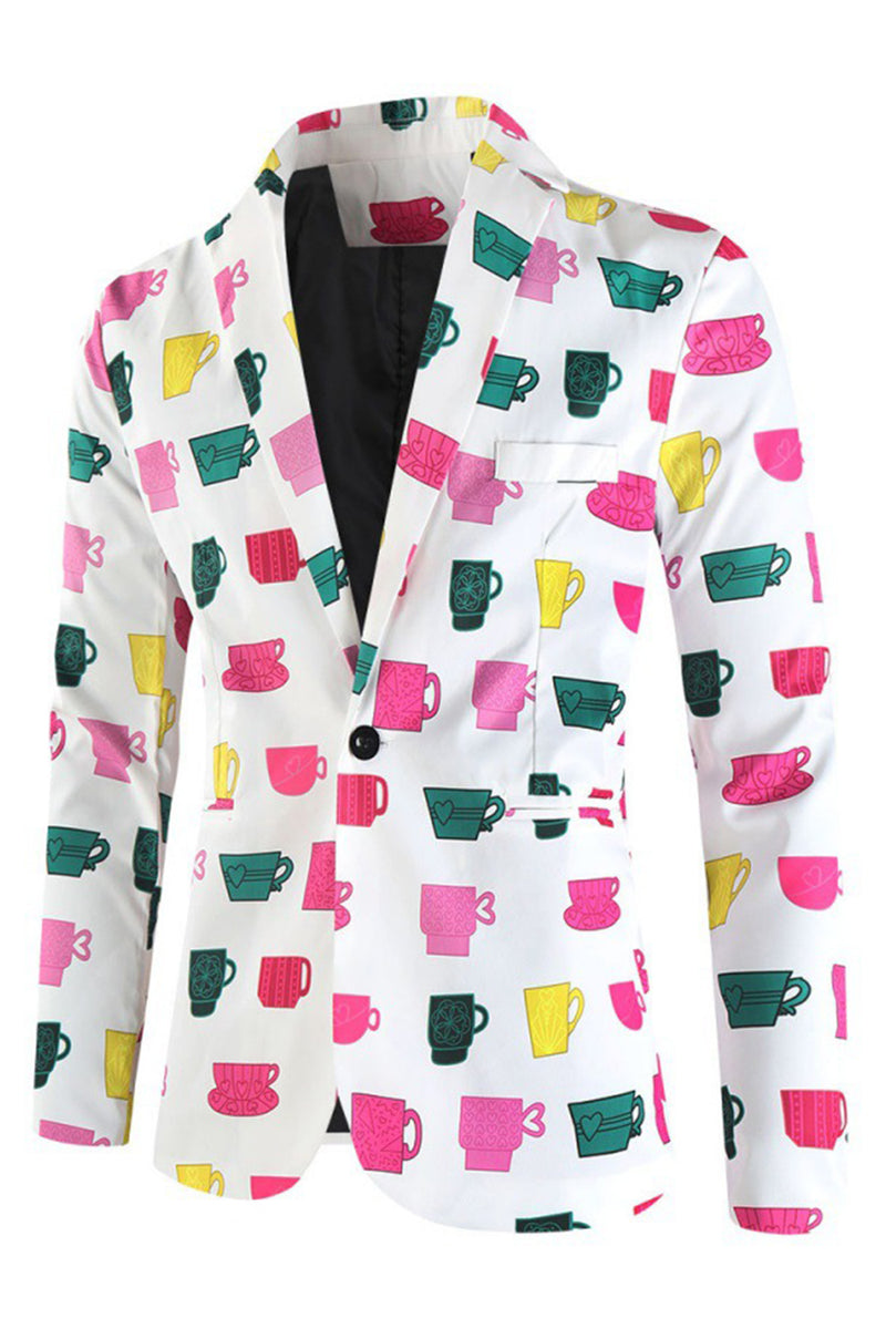 Load image into Gallery viewer, White 3 Pieces Cup Print Notched Lapel Men's Christmas Suit