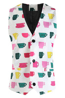 Load image into Gallery viewer, White 3 Pieces Cup Print Notched Lapel Men's Christmas Suit