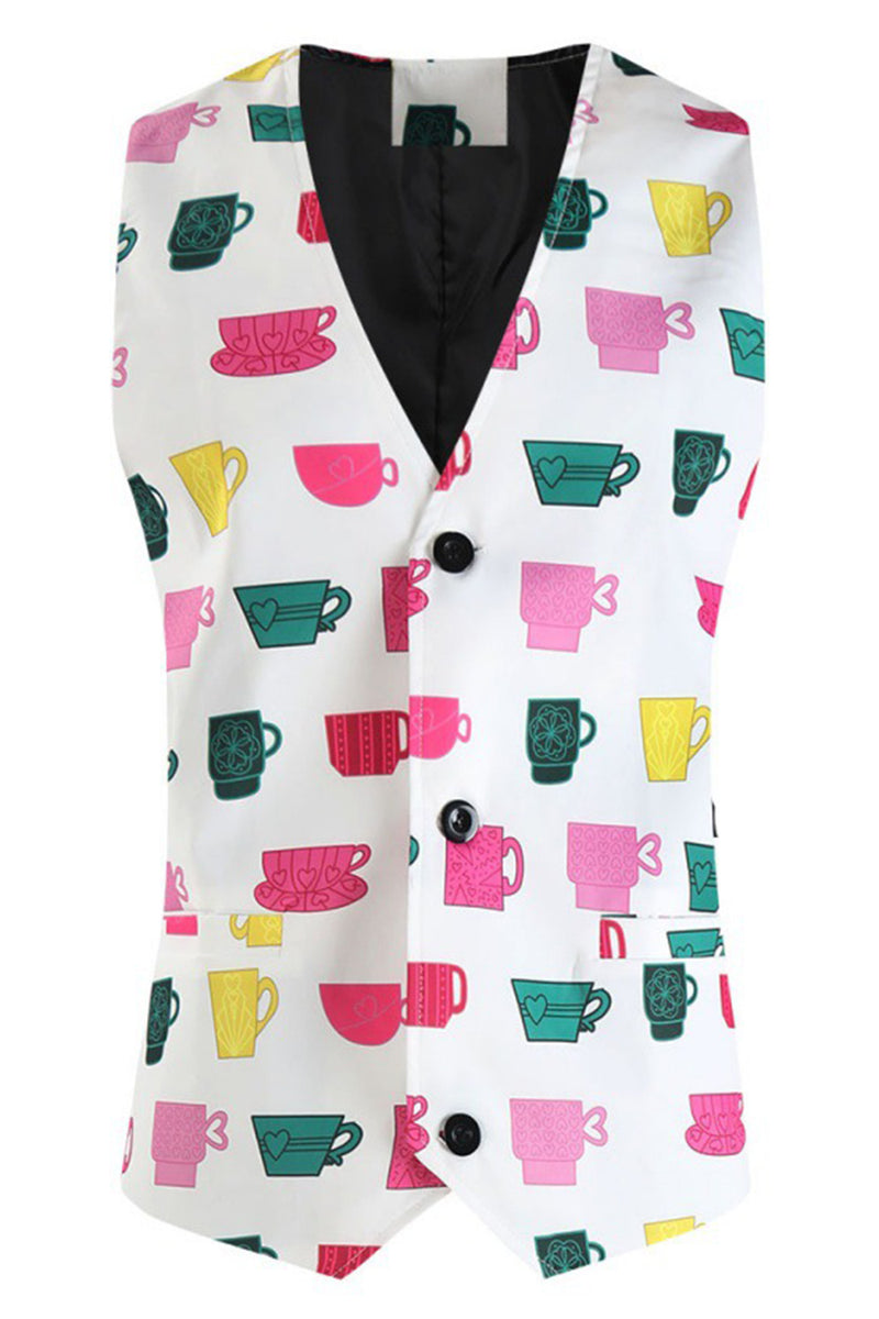 Load image into Gallery viewer, White 3 Pieces Cup Print Notched Lapel Men's Christmas Suit