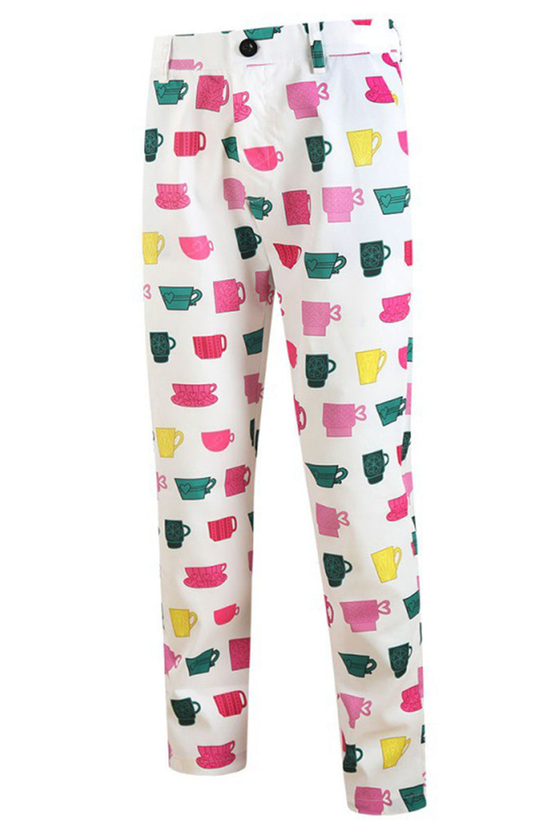 Load image into Gallery viewer, White 3 Pieces Cup Print Notched Lapel Men's Christmas Suit