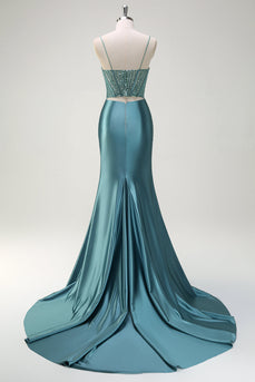 Dusty Green Mermaid Spaghetti Straps Long Prom Dress