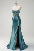 Load image into Gallery viewer, Dusty Green Mermaid Spaghetti Straps Long Prom Dress