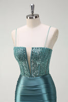 Load image into Gallery viewer, Dusty Green Mermaid Spaghetti Straps Long Prom Dress