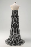 Load image into Gallery viewer, Dark Green Mermaid Strapless Sequins Corset Prom Dress