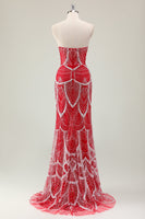 Load image into Gallery viewer, Dark Green Mermaid Strapless Sequins Corset Prom Dress