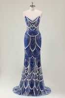 Load image into Gallery viewer, Dark Green Mermaid Strapless Sequins Corset Prom Dress