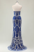 Load image into Gallery viewer, Dark Green Mermaid Strapless Sequins Corset Prom Dress