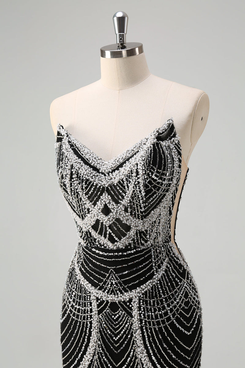 Load image into Gallery viewer, Dark Green Mermaid Strapless Sequins Corset Prom Dress