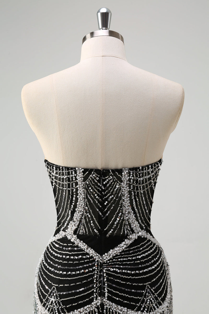 Load image into Gallery viewer, Dark Green Mermaid Strapless Sequins Corset Prom Dress