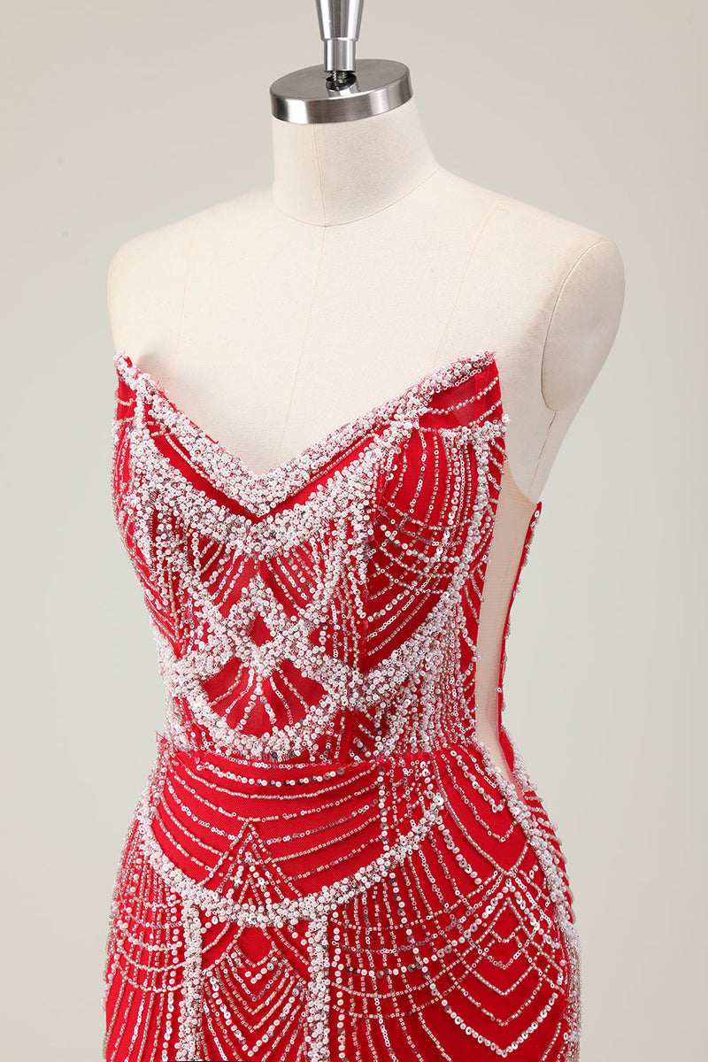 Load image into Gallery viewer, Dark Green Mermaid Strapless Sequins Corset Prom Dress