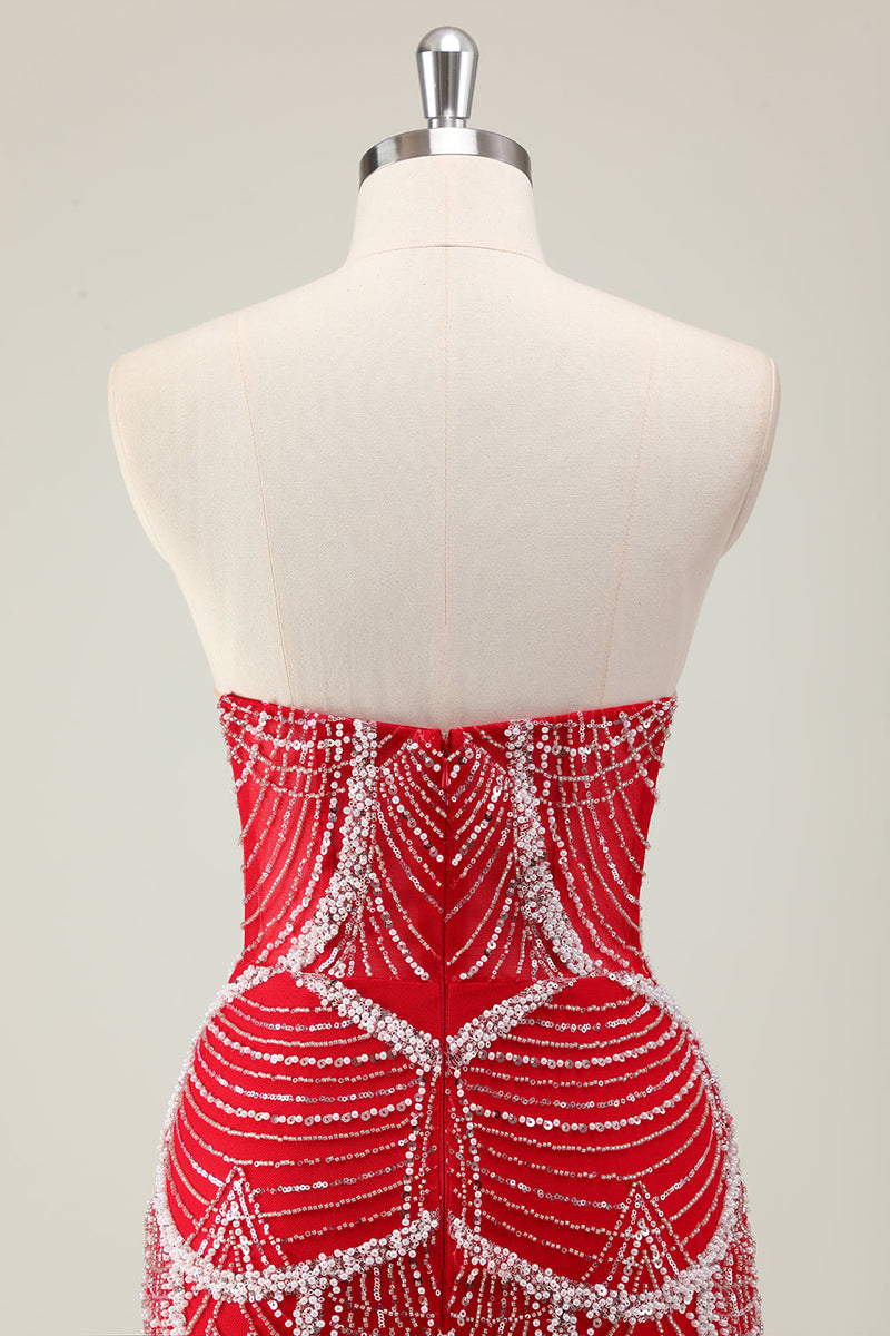 Load image into Gallery viewer, Dark Green Mermaid Strapless Sequins Corset Prom Dress