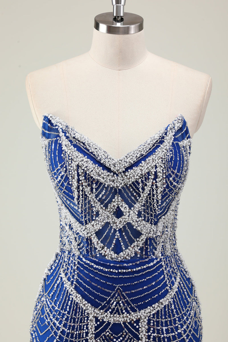 Load image into Gallery viewer, Dark Green Mermaid Strapless Sequins Corset Prom Dress