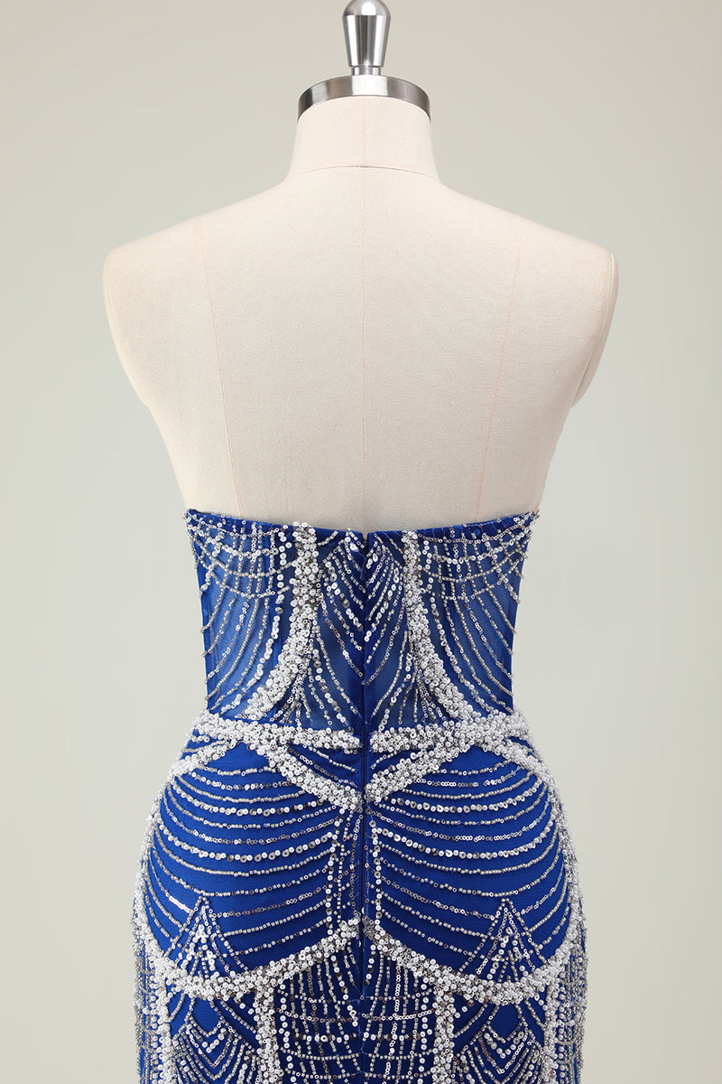 Load image into Gallery viewer, Dark Green Mermaid Strapless Sequins Corset Prom Dress