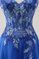Load image into Gallery viewer, Royal Blue A Line Spaghetti Straps Corset Tulle Prom Dress