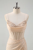 Load image into Gallery viewer, Glitter Yellow Mermaid Beaded Long Corset Prom Dress