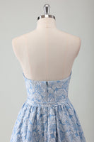 Load image into Gallery viewer, Blue Strapless Floral A Line Prom Dress with Belt
