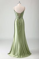 Load image into Gallery viewer, Sage Mermaid Spaghetti Straps Long Prom Dress With Sequins