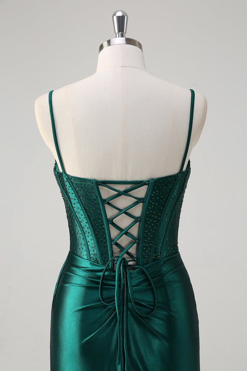 Load image into Gallery viewer, Dark Green Mermaid Corset Beaded Long Prom Dress