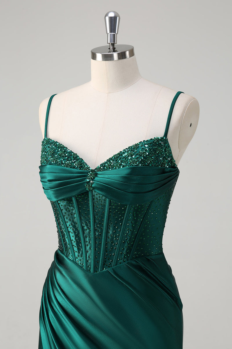 Load image into Gallery viewer, Dark Green Mermaid Corset Beaded Long Prom Dress
