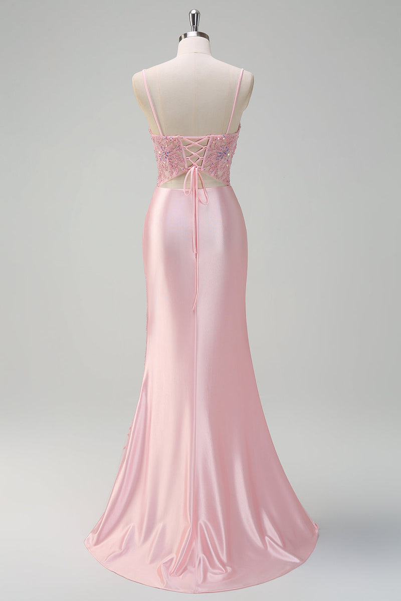 Load image into Gallery viewer, Light Pink Mermaid Sequin Corset Ruched Prom Dress