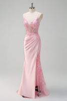Load image into Gallery viewer, Light Pink Mermaid Sequin Corset Ruched Prom Dress