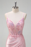Load image into Gallery viewer, Light Pink Mermaid Sequin Corset Ruched Prom Dress