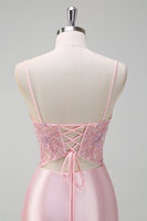 Load image into Gallery viewer, Light Pink Mermaid Sequin Corset Ruched Prom Dress