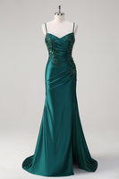 Load image into Gallery viewer, Mermaid Dark Green Spaghetti Straps Prom Dress
