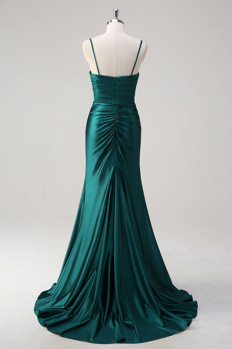Load image into Gallery viewer, Mermaid Dark Green Spaghetti Straps Prom Dress