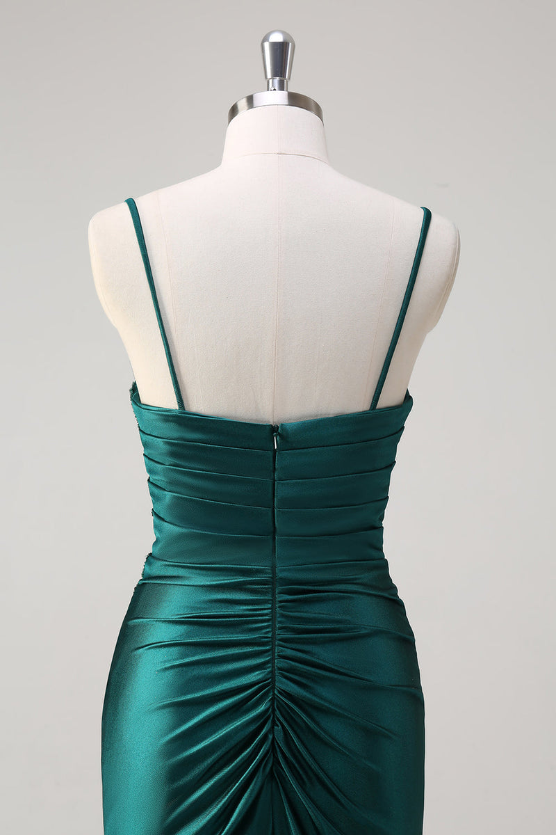 Load image into Gallery viewer, Mermaid Dark Green Spaghetti Straps Prom Dress