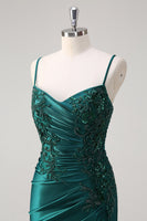 Load image into Gallery viewer, Mermaid Dark Green Spaghetti Straps Prom Dress