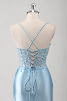 Load image into Gallery viewer, Blue Mermaid Spaghetti Straps Corset Long Prom Dress
