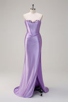 Load image into Gallery viewer, Royal Blue Mermaid Strapless Corset Sequin Prom Dress with Slit