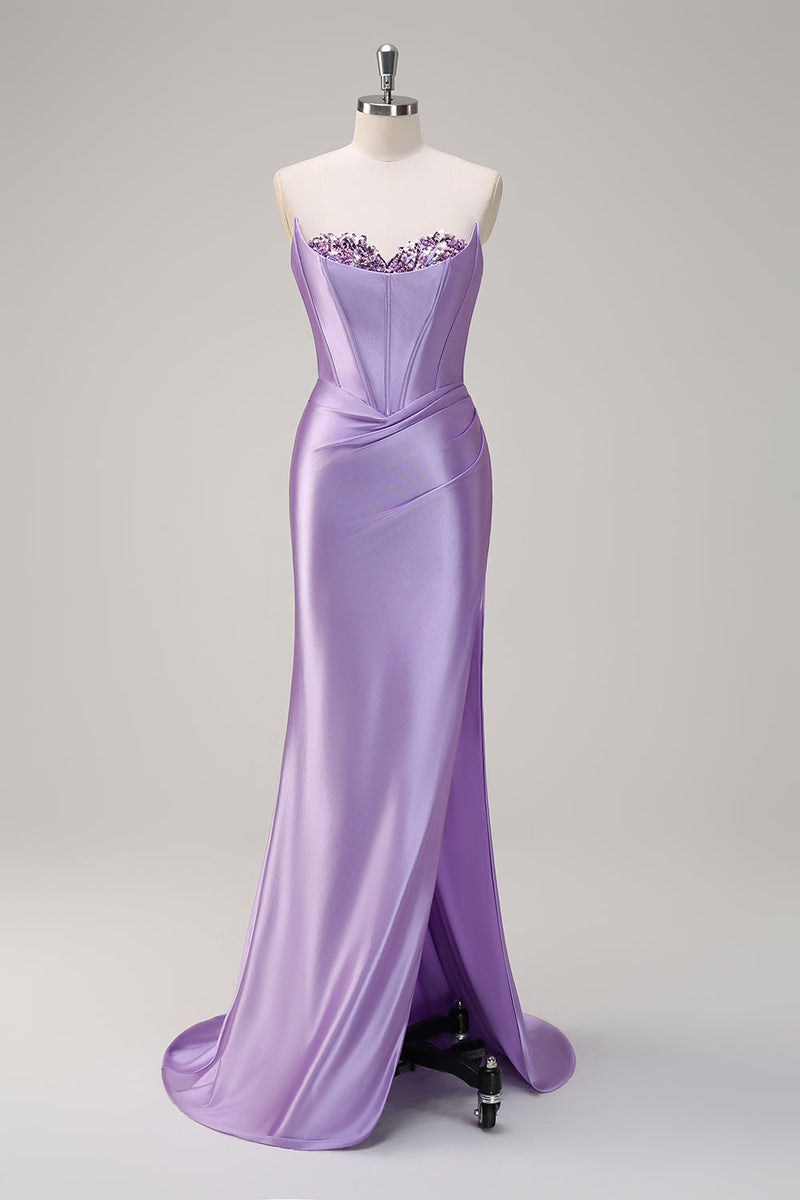 Load image into Gallery viewer, Royal Blue Mermaid Strapless Corset Sequin Prom Dress with Slit