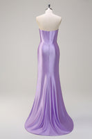 Load image into Gallery viewer, Royal Blue Mermaid Strapless Corset Sequin Prom Dress with Slit