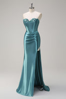 Load image into Gallery viewer, Royal Blue Mermaid Strapless Corset Sequin Prom Dress with Slit