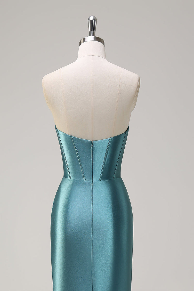 Load image into Gallery viewer, Royal Blue Mermaid Strapless Corset Sequin Prom Dress with Slit