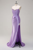 Load image into Gallery viewer, Royal Blue Mermaid Strapless Corset Sequin Prom Dress with Slit