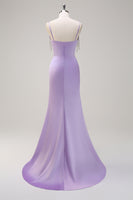 Load image into Gallery viewer, Lilac Mermaid Ruched Corset Beaded Long Prom Dress