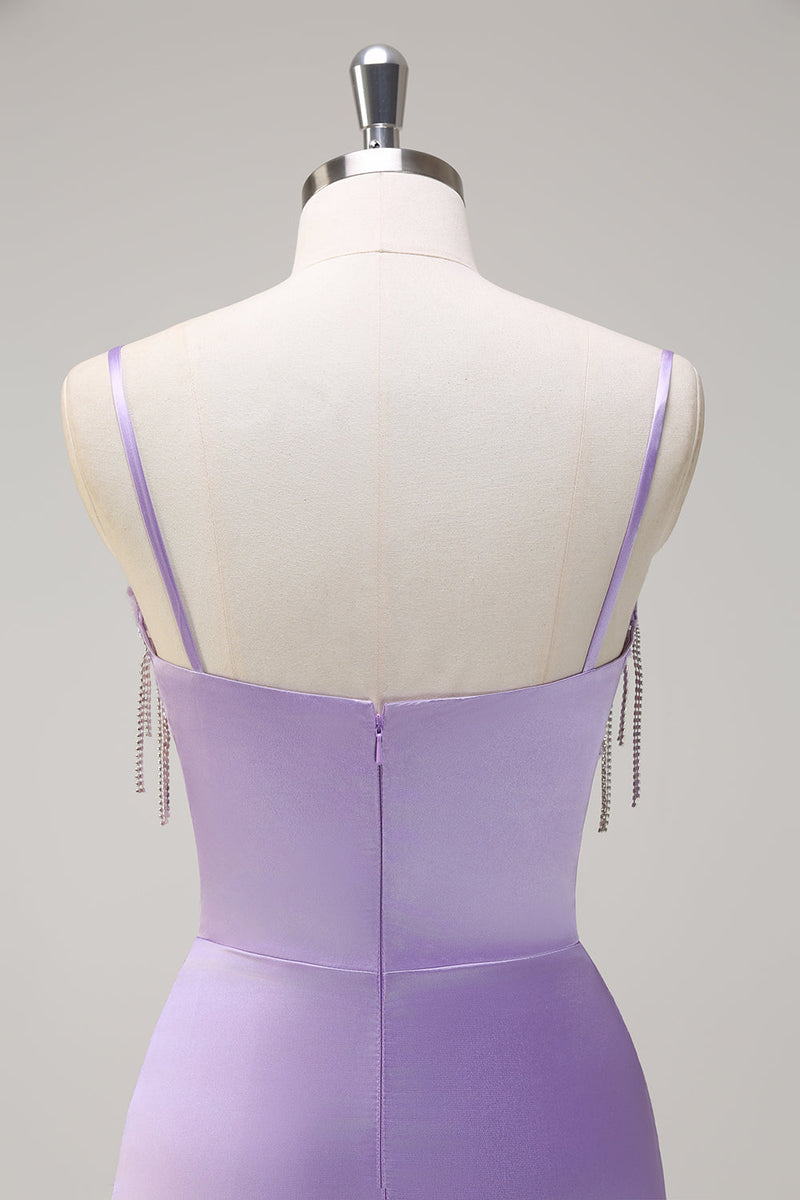 Load image into Gallery viewer, Lilac Mermaid Ruched Corset Beaded Long Prom Dress