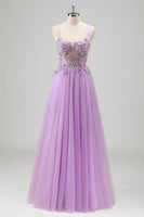 Load image into Gallery viewer, Glitter Floral Beaded Lilac Appliques Corset Prom Dress