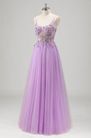 Load image into Gallery viewer, Glitter Floral Beaded Lilac Appliques Corset Prom Dress