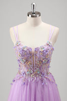 Load image into Gallery viewer, Glitter Floral Beaded Lilac Appliques Corset Prom Dress